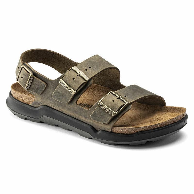 Birkenstock Milano Rugged Oiled Læder Sandaler Dame Khaki | DK 350QMA